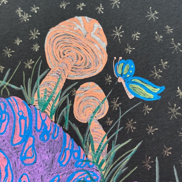 Unframed Original Art Gel Pen on Black Paper Cute Frog Drawing Illustration - Picture 4 of 5